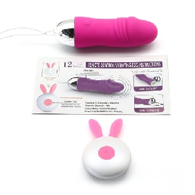 12 Speeds Pink Color Remote Control Rechargeable Silicone Penis Shape Vibrating Egg